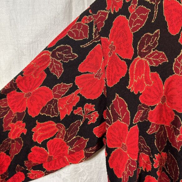 Floral Red and Black Women's Sweater - Picture 5 of 11